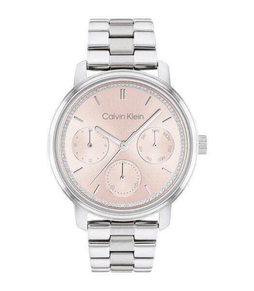 Montre CALVIN KLEIN WATCHES TIMELESS Femme 25200176 Analogique Cadran Minéral Rose Bracelet Acier inoxydable Argenté Boucle déployante Etanchéité 3 AT