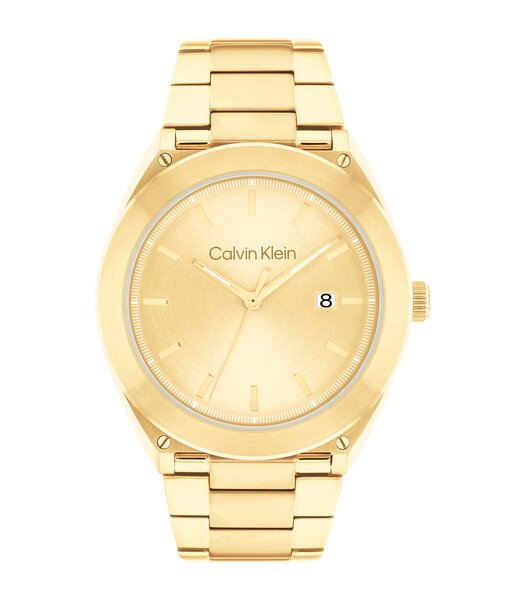 Montre CALVIN KLEIN WATCHES ARCHITECTURAL Homme 25200199 Analogique Cadran Minéral Jaune Bracelet Acier inoxydable Doré Boucle déployante Etanchéité 3