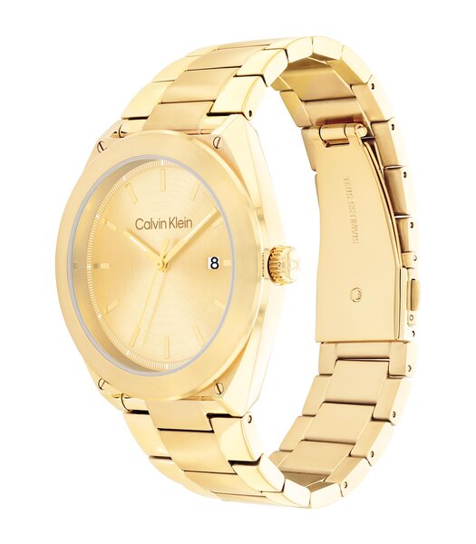 Montre CALVIN KLEIN WATCHES ARCHITECTURAL Homme 25200199 Analogique Cadran Minéral Jaune Bracelet Acier inoxydable Doré Boucle déployante Etanchéité 3