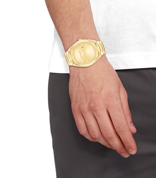 Montre CALVIN KLEIN WATCHES ARCHITECTURAL Homme 25200199 Analogique Cadran Minéral Jaune Bracelet Acier inoxydable Doré Boucle déployante Etanchéité 3
