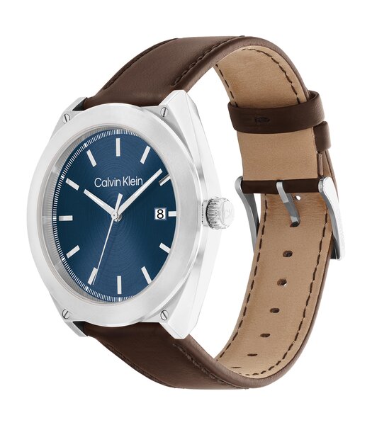 Horloge CALVIN KLEIN WATCHES ARCHITECTURAL Heren 25200200 Analoog Behuizing Mineraal Blauw Bracelette Roestvrij staal Bruin Boucle déployante Etanchéi