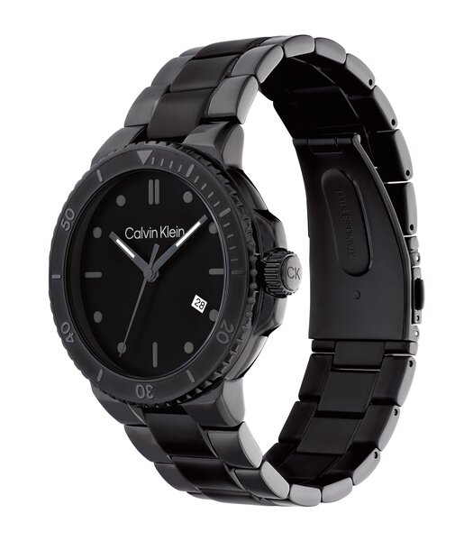 Montre CALVIN KLEIN WATCHES SPORT Homme 25200205 Analogique Cadran Minéral Noir Bracelet Acier inoxydable Noir Boucle déployante Etanchéité 3 ATM