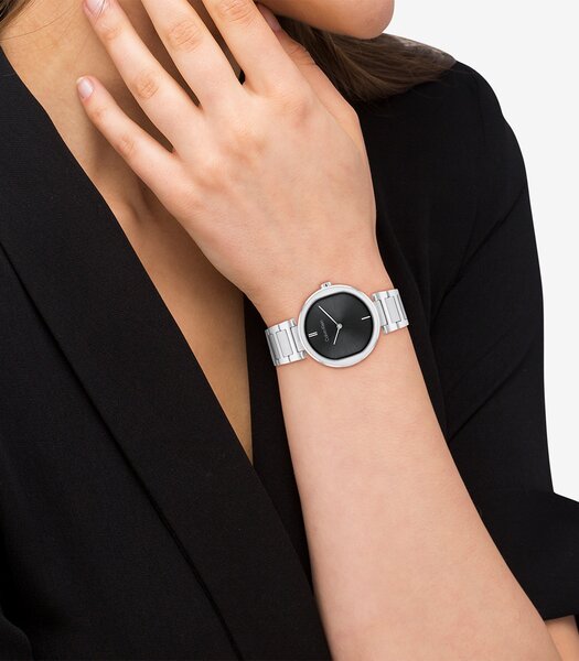 Montre CALVIN KLEIN WATCHES TIMELESS Femme 25200249 Analogique Cadran Minéral Noir Bracelet Acier inoxydable Acier Boucle déployante Etanchéité 3 ATM