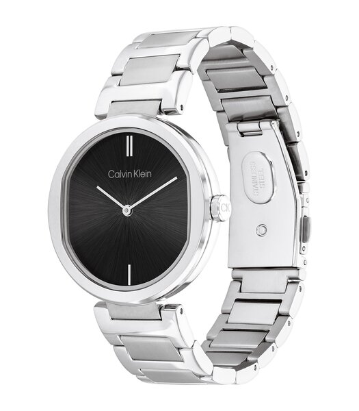 Montre CALVIN KLEIN WATCHES TIMELESS Femme 25200249 Analogique Cadran Minéral Noir Bracelet Acier inoxydable Acier Boucle déployante Etanchéité 3 ATM