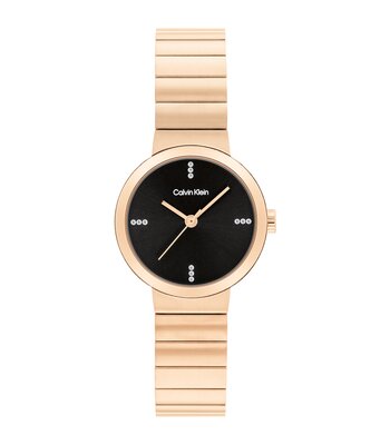 Montre CALVIN KLEIN WATCHES CK PRECISE Femme 25200417 Analogue Cadran MINERAL Noir Bracelet Acier Or rose Boucle déployante Etanchéité 3BAR