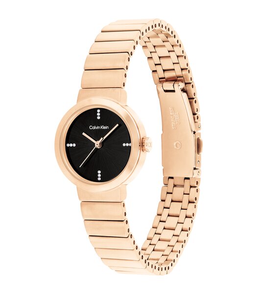 Montre CALVIN KLEIN WATCHES CK PRECISE Femme 25200417 Analogue Cadran MINERAL Noir Bracelet Acier Or rose Boucle déployante Etanchéité 3BAR