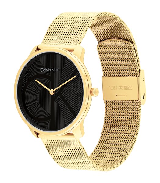 Montre CALVIN KLEIN WATCHES CK ICONIC Femme 25300016 Analogue Cadran MINERAL Noir Bracelet Acier Or jaune Etanchéité 3BAR
