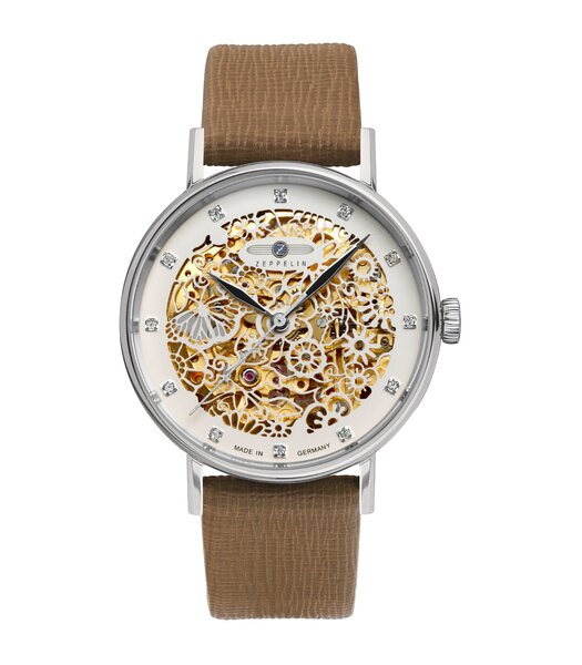 Montre ZEPPELIN PRINCESS OF THE SKY Femme 7461-5 Analogue Cadran MINERAL Blanc Bracelet Cuir Brun Etanchéité 5BAR