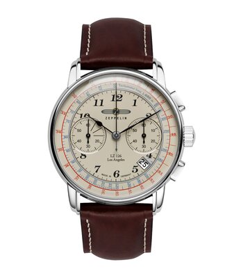 Montre ZEPPELIN LZ126 LOS ANGELES Homme 7614-5 Analogue Cadran MINERAL Beige Bracelet Cuir Brun Boucle ardillon Etanchéité 5ATM