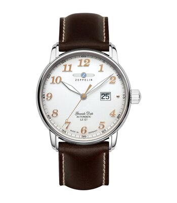 Montre ZEPPELIN LZ127 GRAF ZEPPELIN Homme 7652-4 Analogue Cadran Saphir Blanc Bracelet Cuir Brun Boucle ardillon Etanchéité 5ATM