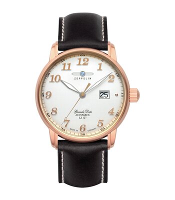 Montre ZEPPELIN LZ127 GRAF ZEPPELIN Homme 7652-5 Analogue Cadran Saphir Blanc Bracelet Cuir Noir Boucle ardillon Etanchéité 5ATM
