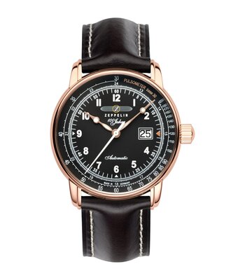 Montre ZEPPELIN 100 JAHRE ZEPPELIN Homme 7654-2 Analogue Cadran Saphir Noir Bracelet Cuir Noir Etanchéité 5BAR