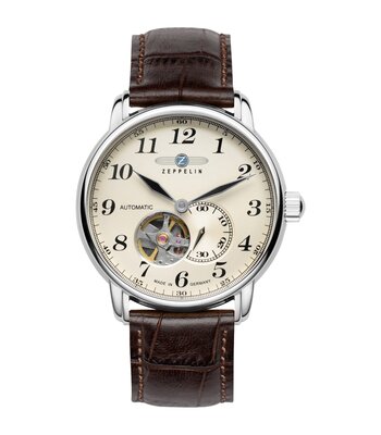 Montre ZEPPELIN LZ127 GRAF ZEPPELIN Homme 7666-5 Analogue Cadran MINERAL Beige Bracelet Cuir Brun Boucle ardillon Etanchéité 5ATM