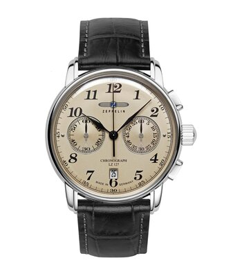 Montre ZEPPELIN LZ127 GRAF ZEPPELIN Homme 7678-5 Analogue Cadran MINERAL Beige Bracelet Cuir Brun Boucle ardillon Etanchéité 5ATM