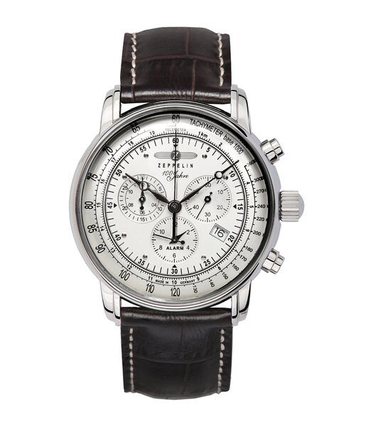 Montre ZEPPELIN 100 JAHRE ZEPPELIN Homme 7680-1 Analogue Cadran MINERAL Blanc Bracelet Cuir Brun Boucle ardillon Etanchéité 5ATM