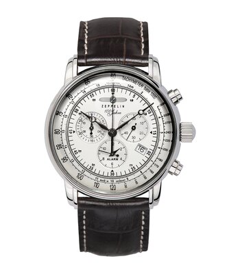 Montre ZEPPELIN 100 JAHRE ZEPPELIN Homme 7680-1 Analogue Cadran MINERAL Blanc Bracelet Cuir Brun Boucle ardillon Etanchéité 5ATM