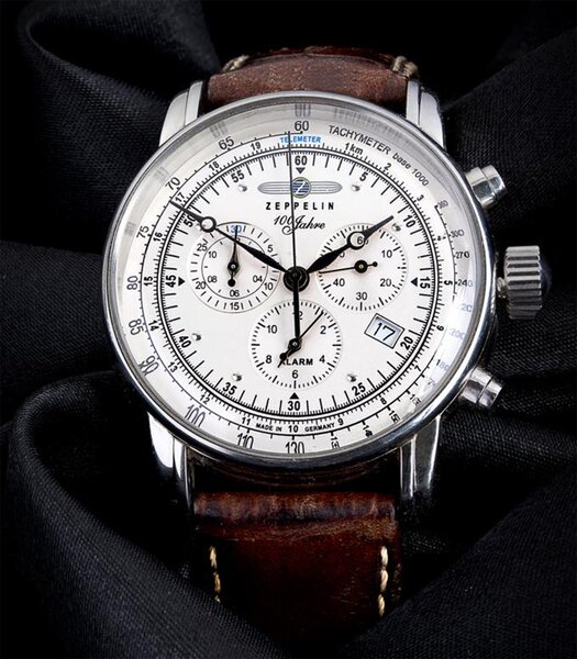 Montre ZEPPELIN 100 JAHRE ZEPPELIN Homme 7680-1 Analogue Cadran MINERAL Blanc Bracelet Cuir Brun Boucle ardillon Etanchéité 5ATM