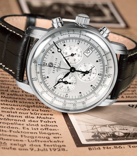 Montre ZEPPELIN 100 JAHRE ZEPPELIN Homme 7680-1 Analogue Cadran MINERAL Blanc Bracelet Cuir Brun Boucle ardillon Etanchéité 5ATM