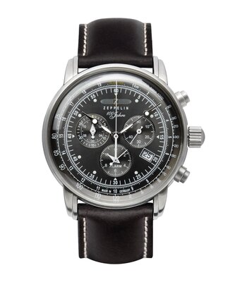 Montre ZEPPELIN 100 JAHRE ZEPPELIN Homme 7680-2 Analogue Cadran MINERAL Noir Bracelet Cuir Brun Boucle ardillon Etanchéité 5ATM
