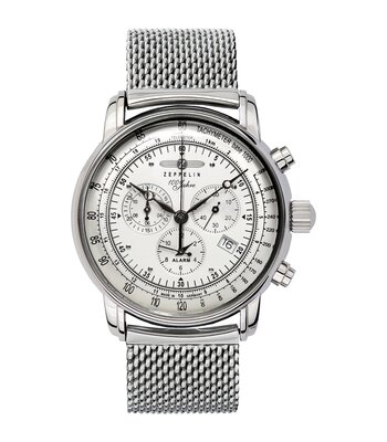 Montre ZEPPELIN 100 JAHRE ZEPPELIN Homme 7680M-1 Analogue Cadran MINERAL Blanc Bracelet Milanais Acier BOUCLE DEPLOYANTE Etanchéité 5ATM