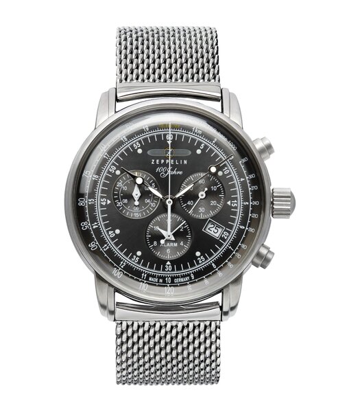 Montre ZEPPELIN 100 JAHRE ZEPPELIN Homme 7680M-2 Analogue Cadran MINERAL Noir Bracelet Milanais Acier BOUCLE DEPLOYANTE Etanchéité 5ATM