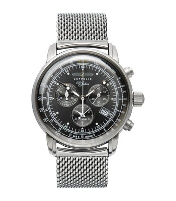 Montre ZEPPELIN 100 JAHRE ZEPPELIN Homme 7680M-2 Analogue Cadran MINERAL Noir Bracelet Milanais Acier BOUCLE DEPLOYANTE Etanchéité 5ATM