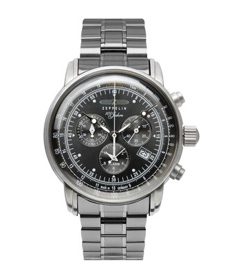 Montre ZEPPELIN 100 JAHRE ZEPPELIN Homme 7680MB-2 Analogue Cadran MINERAL Noir Bracelet Acier inoxydable Argenté Etanchéité 5BAR