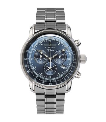 Montre ZEPPELIN 100 JAHRE ZEPPELIN Homme 7680MB-3 Analogue Cadran MINERAL Bleu Bracelet Acier inoxydable Argenté Etanchéité 5BAR