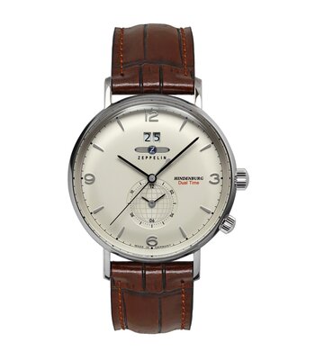 Montre ZEPPELIN LZ129 HINDENBURG Homme 8044-5 Analogue Cadran MINERAL Beige Bracelet Cuir Brun Etanchéité 5BAR