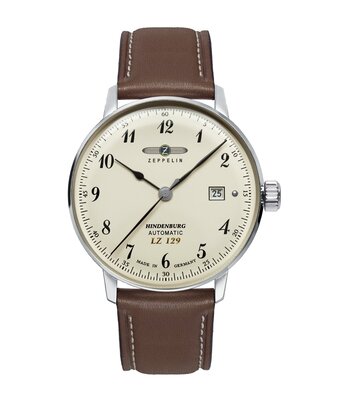 Montre ZEPPELIN LZ 129 HINDENBURG Homme 8056-5 Analogue Cadran MINERAL Beige Bracelet Cuir Brun Boucle ardillon Etanchéité 5BAR