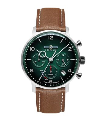 Montre ZEPPELIN LZ129 HINDENBURG Homme 8086-4n Analogue Cadran MINERAL Vert Bracelet Cuir Brun Boucle ardillon Etanchéité 5BAR