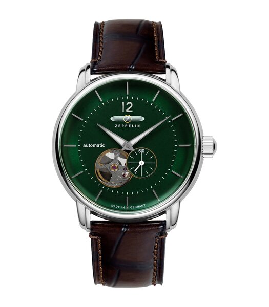 Montre ZEPPELIN BODENSEE Homme 8166-4 Analogue Cadran MINERAL Vert Bracelet Cuir Brun Boucle déployante Etanchéité 5BAR