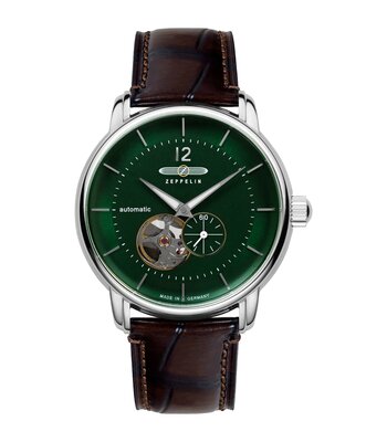Montre ZEPPELIN BODENSEE Homme 8166-4 Analogue Cadran MINERAL Vert Bracelet Cuir Brun Boucle déployante Etanchéité 5BAR
