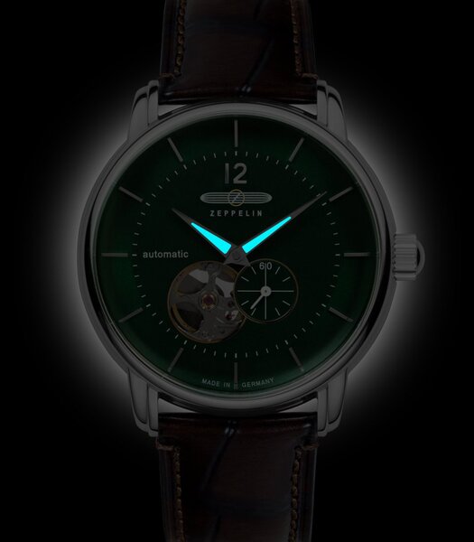Montre ZEPPELIN BODENSEE Homme 8166-4 Analogue Cadran MINERAL Vert Bracelet Cuir Brun Boucle déployante Etanchéité 5BAR