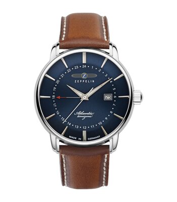 Montre ZEPPELIN ATLANTIC Homme 8442-3 Analogue Cadran MINERAL Bleu Bracelet Cuir Camel Boucle ardillon Etanchéité 5ATM