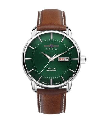 Montre ZEPPELIN ATLANTIC Homme 8466-4 Analogue Cadran MINERAL Vert Bracelet Cuir Brun Boucle ardillon Etanchéité 5BAR