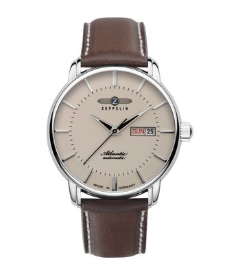 Montre ZEPPELIN ATLANTIC Homme 8466-5 Analogue Cadran MINERAL Beige Bracelet Cuir Brun Boucle ardillon Etanchéité 5ATM