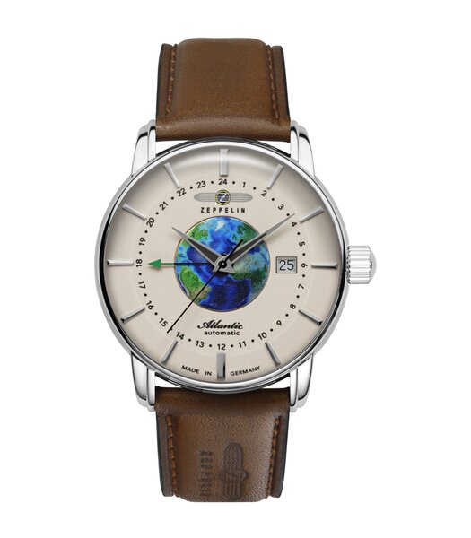 Montre ZEPPELIN ATLANTIC Homme 8468-5 Analogue Cadran MINERAL Beige Bracelet Cuir Brun Etanchéité 5BAR