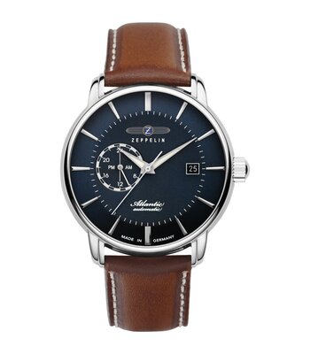 Montre ZEPPELIN ATLANTIC Homme 8470-3 Analogue Cadran MINERAL Bleu Bracelet Cuir Camel Boucle ardillon Etanchéité 5ATM