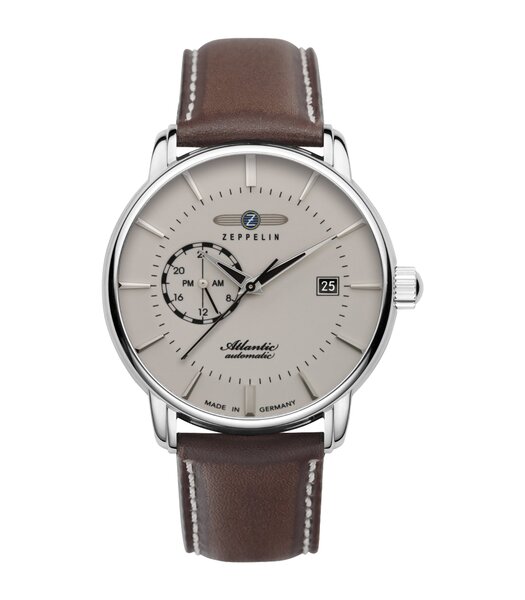 Montre ZEPPELIN ATLANTIC Homme 8470-5 Analogue Cadran MINERAL Beige Bracelet Cuir Brun Boucle ardillon Etanchéité 5ATM