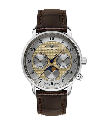 Montre ZEPPELIN FRIEDRICHSHAFEN LADY Femme 8537-5 Analogue Cadran MINERAL Doré Bracelet Cuir Brun Etanchéité 5BAR
