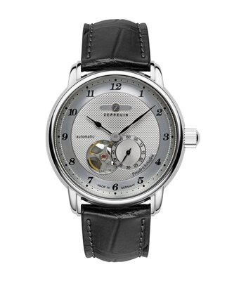Montre ZEPPELIN FRIEDRICHSHAFEN Homme 8566-4 Analogue Cadran MINERAL Argenté Bracelet Cuir Noir Etanchéité 5BAR