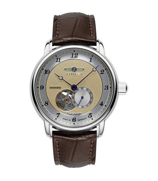 Montre ZEPPELIN FRIEDRICHSHAFEN Homme 8566-5 Analogue Cadran MINERAL Doré Bracelet Cuir Brun Etanchéité 5BAR