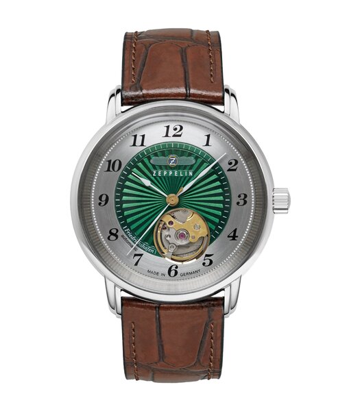 Montre ZEPPELIN FRIEDRICHSHAFEN LADY Femme 8567-2 Analogue Cadran MINERAL Vert Bracelet Cuir Brun Etanchéité 5BAR