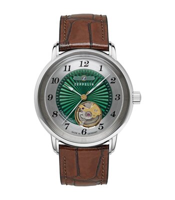Montre ZEPPELIN FRIEDRICHSHAFEN LADY Femme 8567-2 Analogue Cadran MINERAL Vert Bracelet Cuir Brun Etanchéité 5BAR