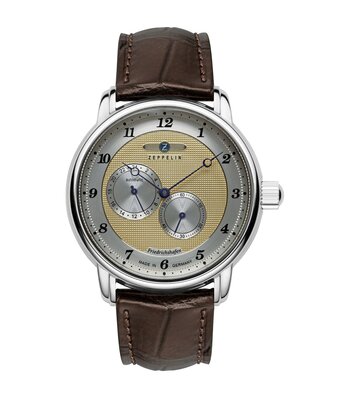 Montre ZEPPELIN FRIEDRICHSHAFEN Homme 8568-5 Analogue Cadran MINERAL Doré Bracelet Cuir Brun Etanchéité 5BAR