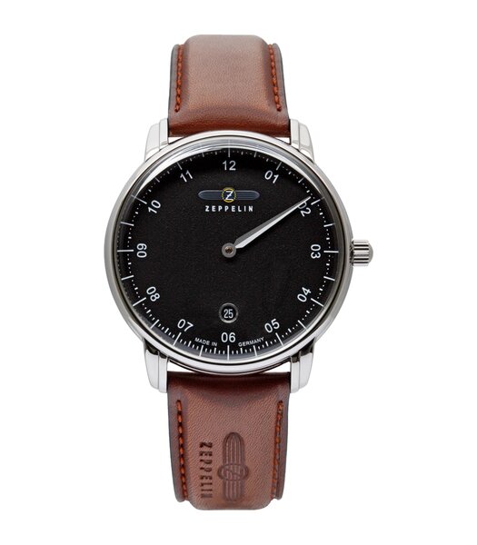 Montre ZEPPELIN NEW CAPTAIN'S LINE Homme 8642-2 Analogique Cadran Minéral Noir Bracelet Cuir Brun Boucle ardillon Etanchéité 5 BAR