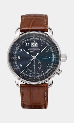 Montre ZEPPELIN LZ126 LOS ANGELES Homme 8644-3 Analogique Cadran Minéral Bleu Bracelet Cuir Brun Boucle ardillon Etanchéité 5 BAR