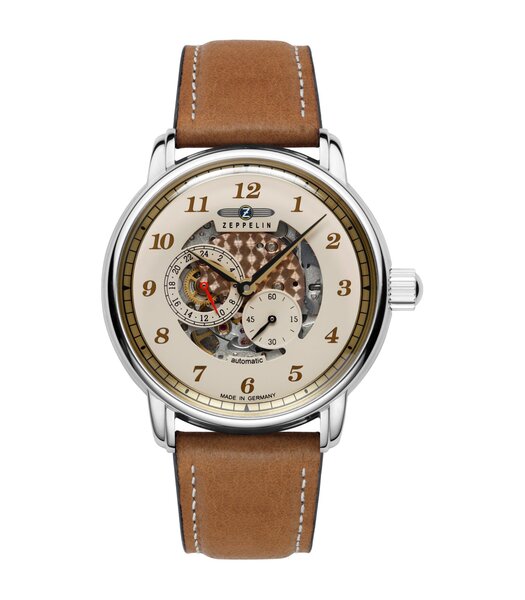 Montre ZEPPELIN NEW CAPTAIN'S LINE Homme 8658-5 Analogue Cadran MINERAL Beige Bracelet Cuir Brun Boucle déployante Etanchéité 5BAR