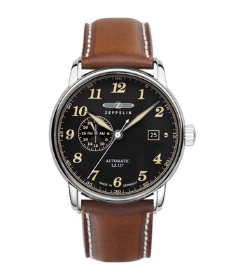 Montre ZEPPELIN LZ127 GRAF ZEPPELIN Homme 8668-2 Analogique Cadran Minéral Noir Bracelet Cuir Camel Boucle ardillon Etanchéité 5 BAR